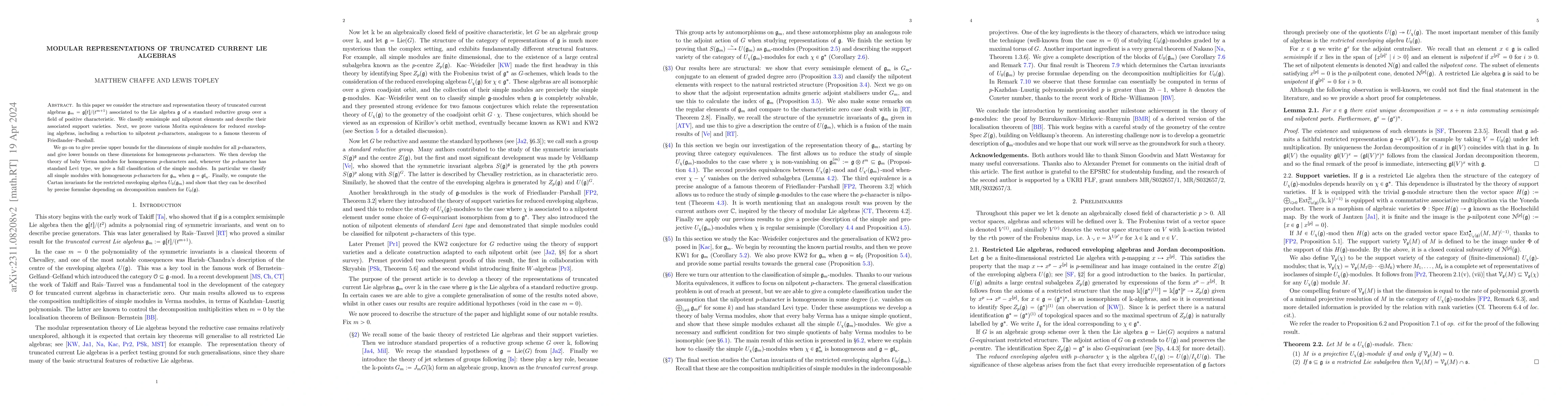 Thumbnail for Modular Representations of Truncated current Lie algebras