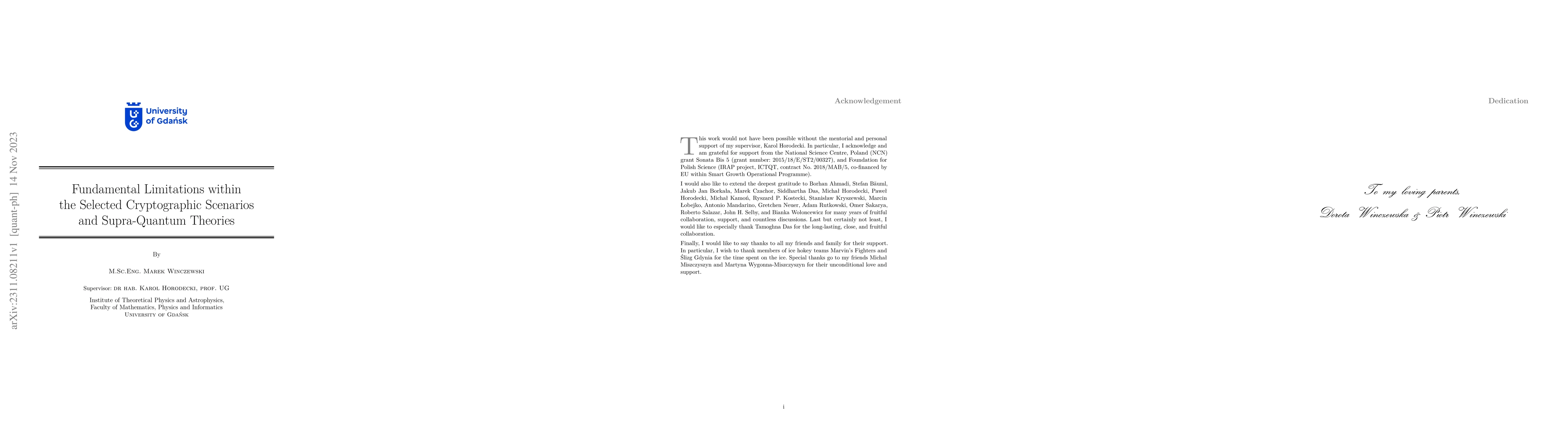 Thumbnail for Fundamental Limitations within the Selected Cryptographic Scenarios and
  Supra-Quantum Theories
