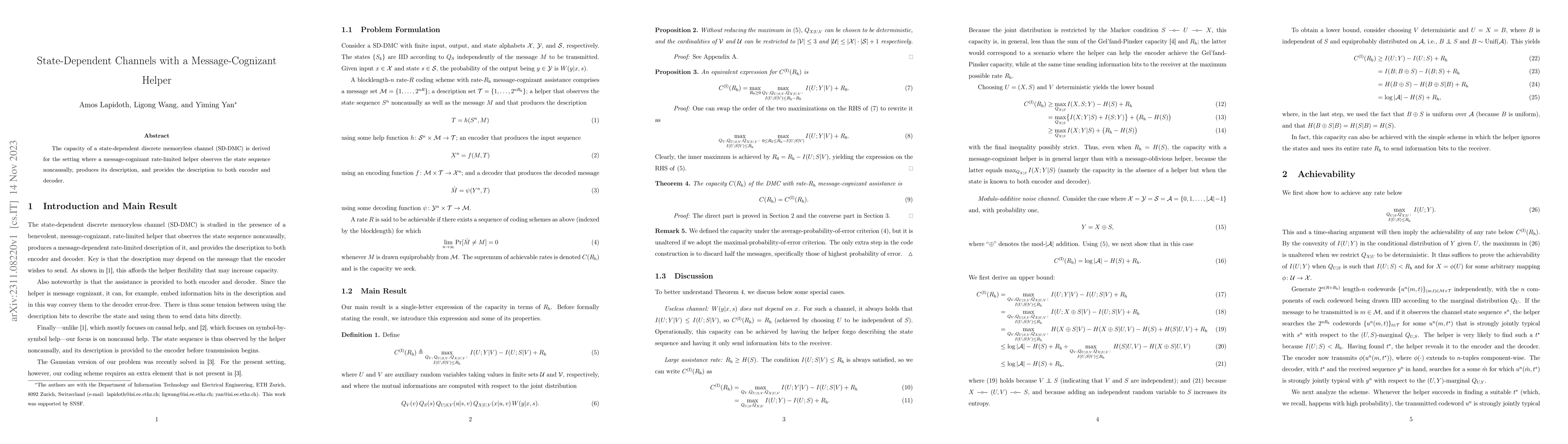 Thumbnail for State-Dependent Channels with a Message-Cognizant Helper