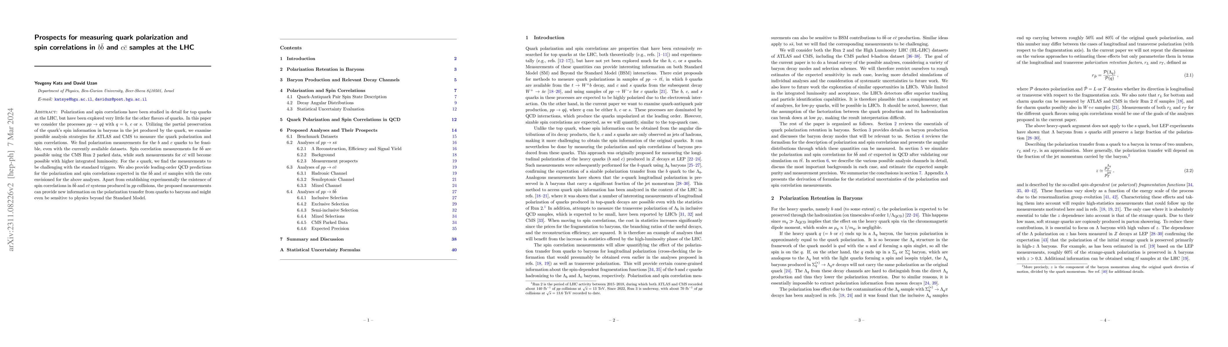 Thumbnail for Prospects for measuring quark polarization and spin correlations in
  $b\bar b$ and $c\bar c$ samples at the LHC
