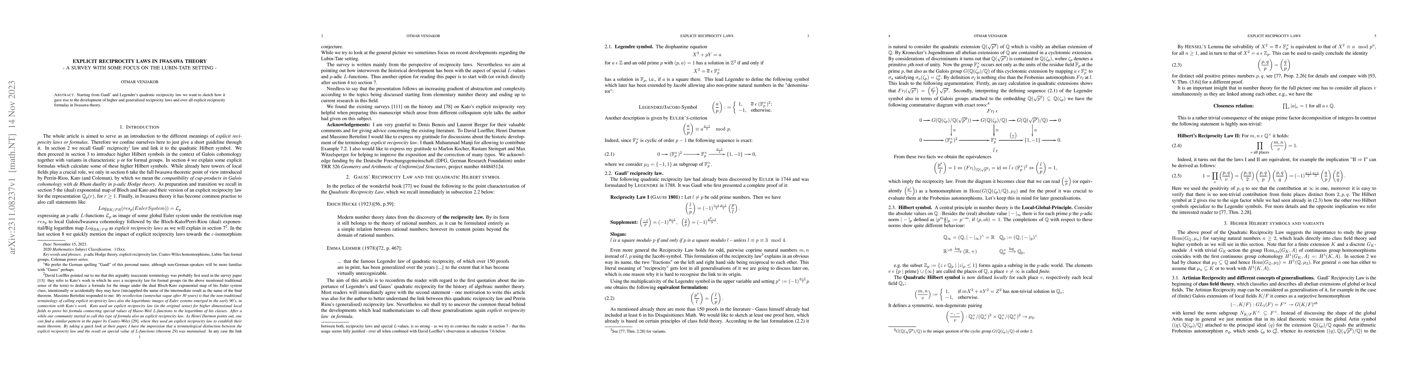 Thumbnail for Explicit Reciprocity Laws in Iwasawa Theory -- A survey with some focus
  on the Lubin-Tate setting