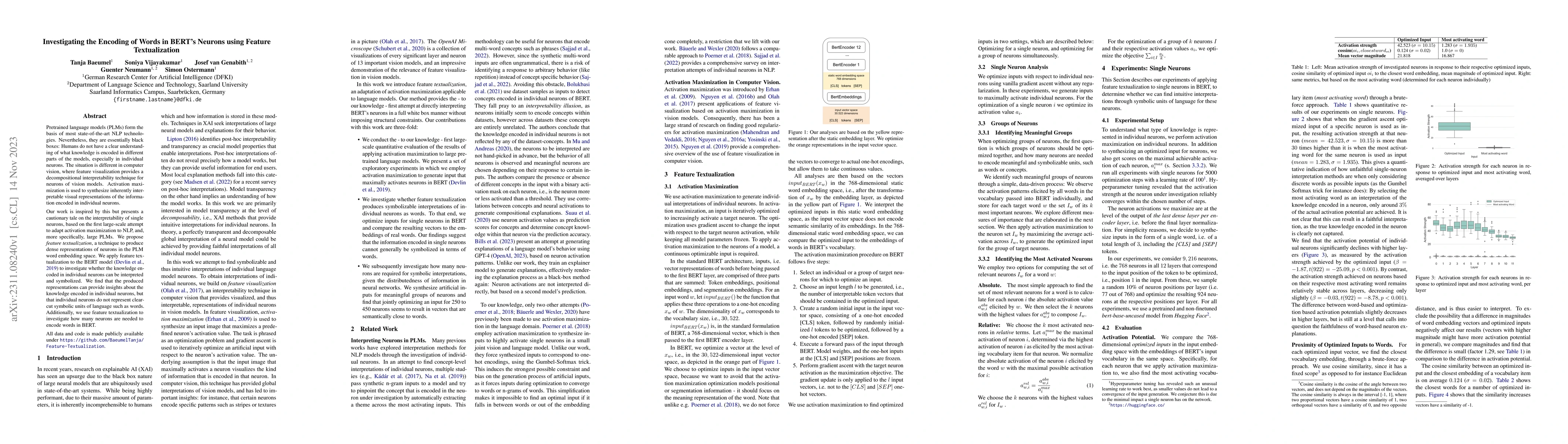 Thumbnail for Investigating the Encoding of Words in BERT's Neurons using Feature
  Textualization