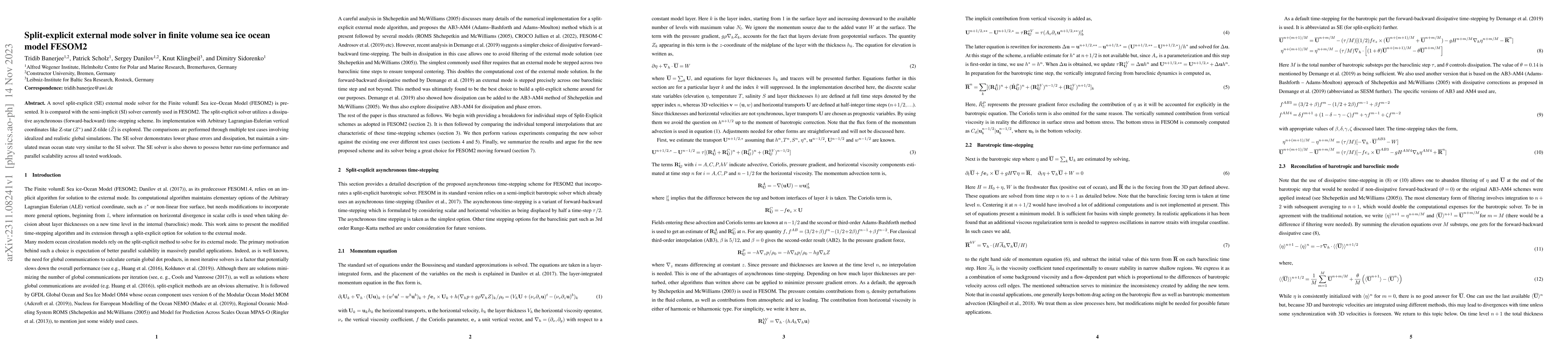 Thumbnail for Split-explicit external mode solver in finite volume sea ice ocean model
  FESOM2