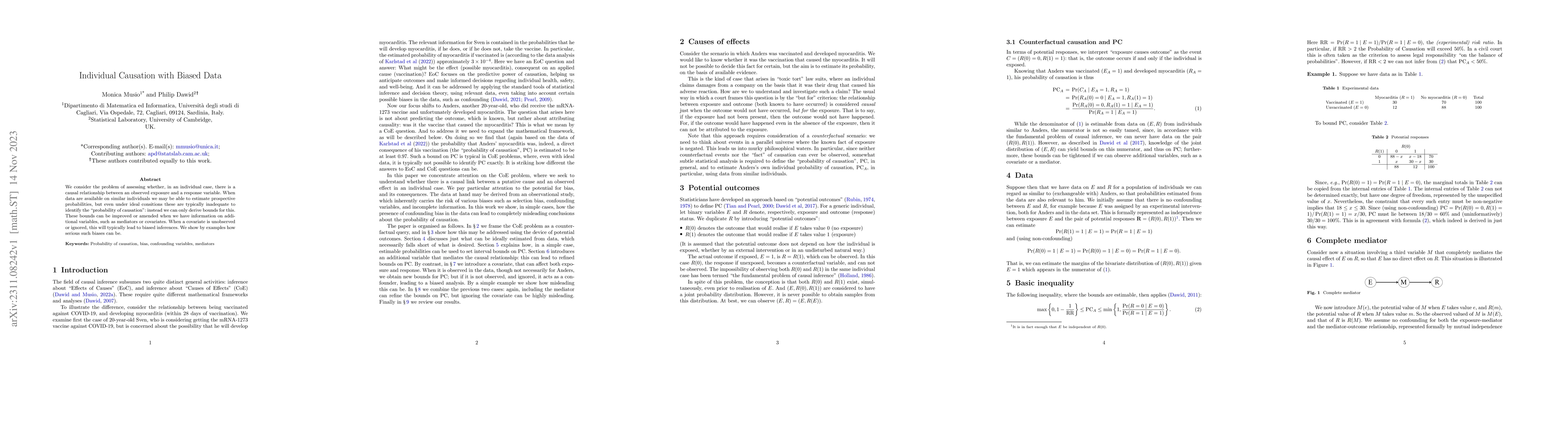 Thumbnail for Individual Causation with Biased Data