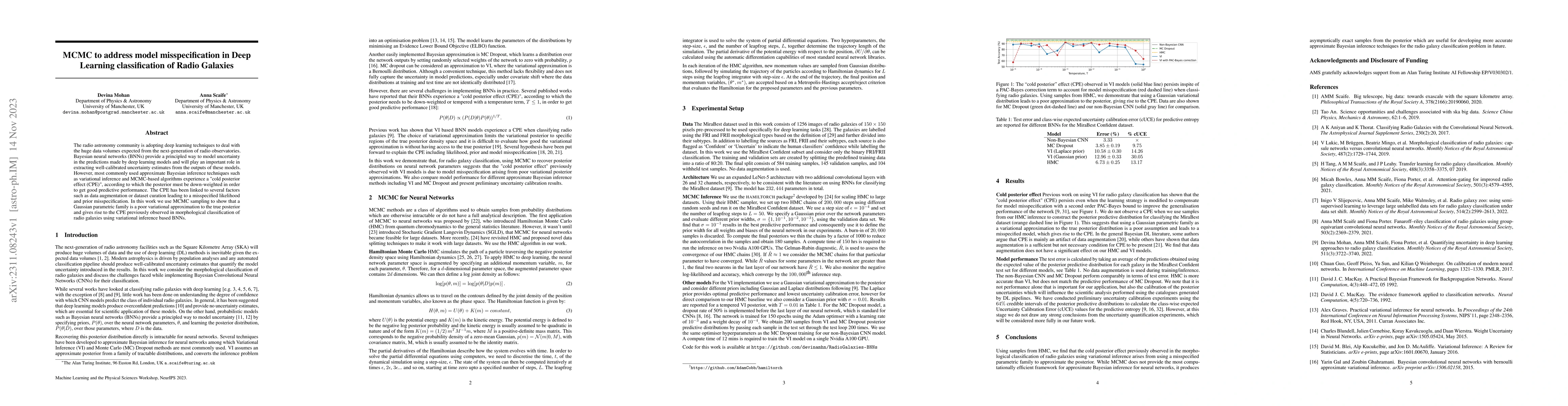 Thumbnail for MCMC to address model misspecification in Deep Learning classification
  of Radio Galaxies