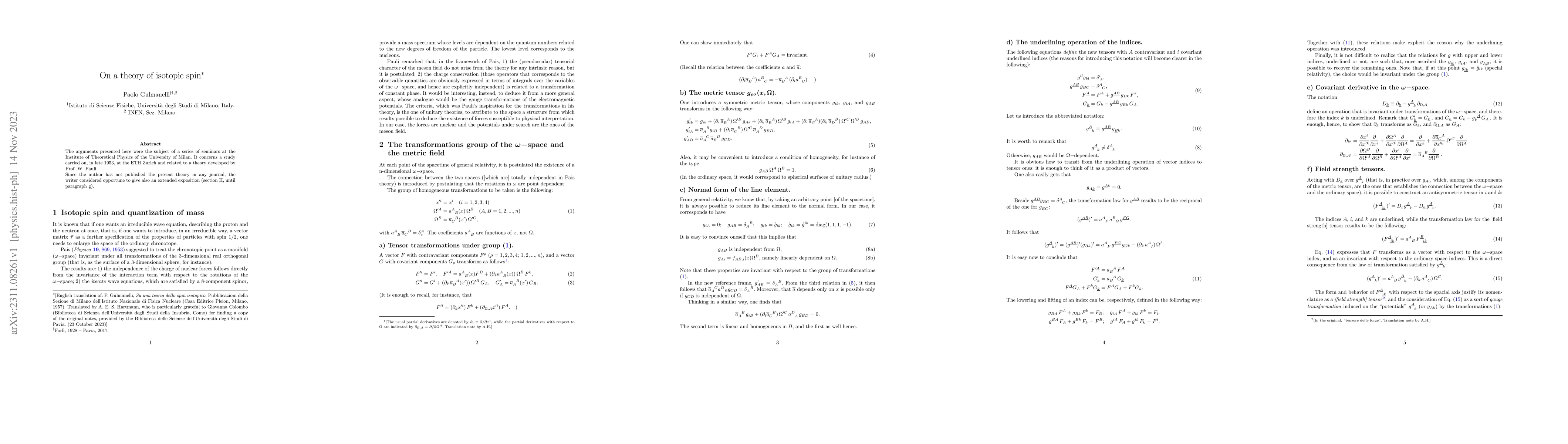 Thumbnail for Translation of Gulmanelli's seminar notes "On a theory of isotopic spin"
  (1954)