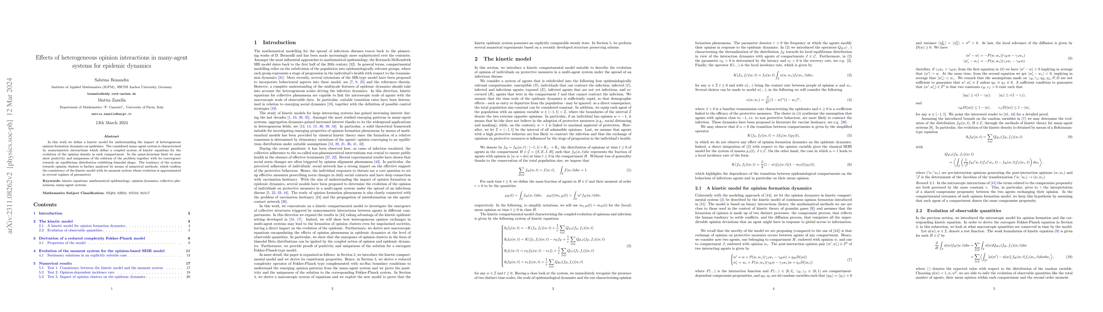 Thumbnail for Effects of heterogeneous opinion interactions in many-agent systems for
  epidemic dynamics