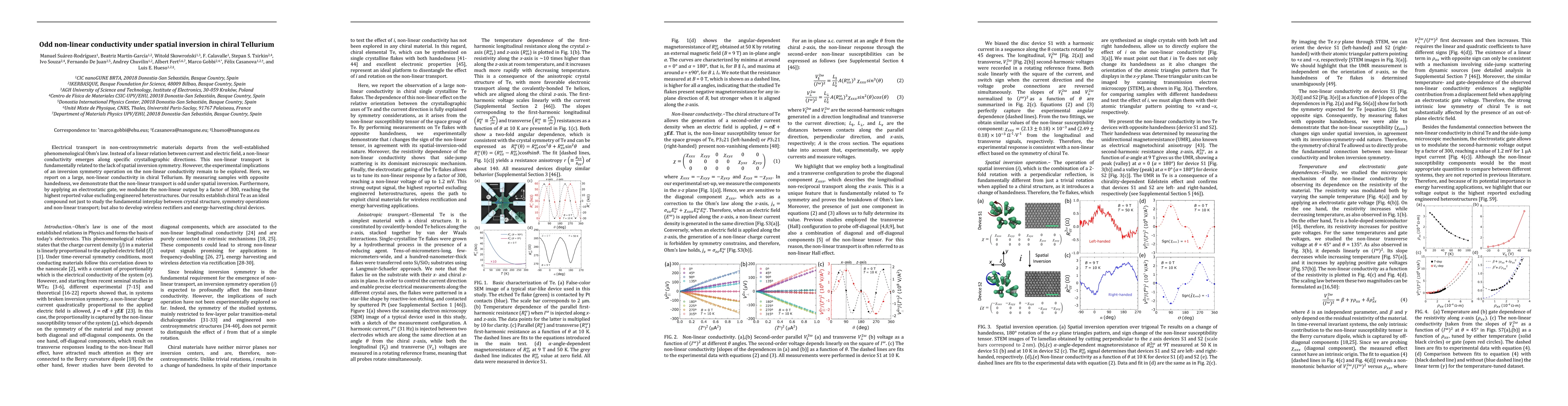 Thumbnail for Odd non-linear conductivity under spatial inversion in chiral Tellurium