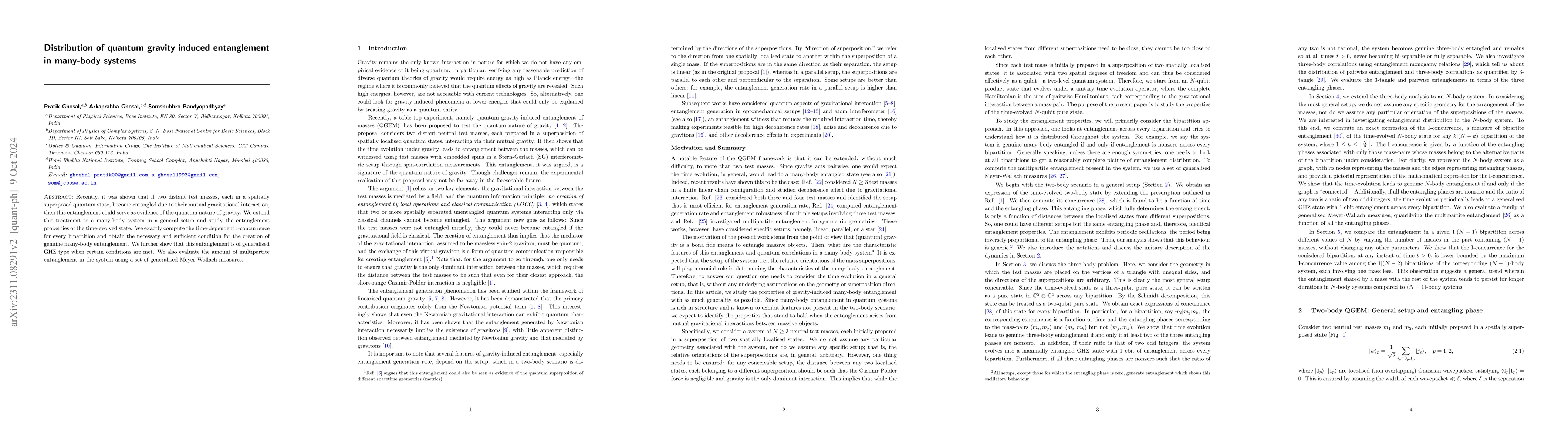 Thumbnail for Distribution of quantum gravity induced entanglement in many-body
  systems