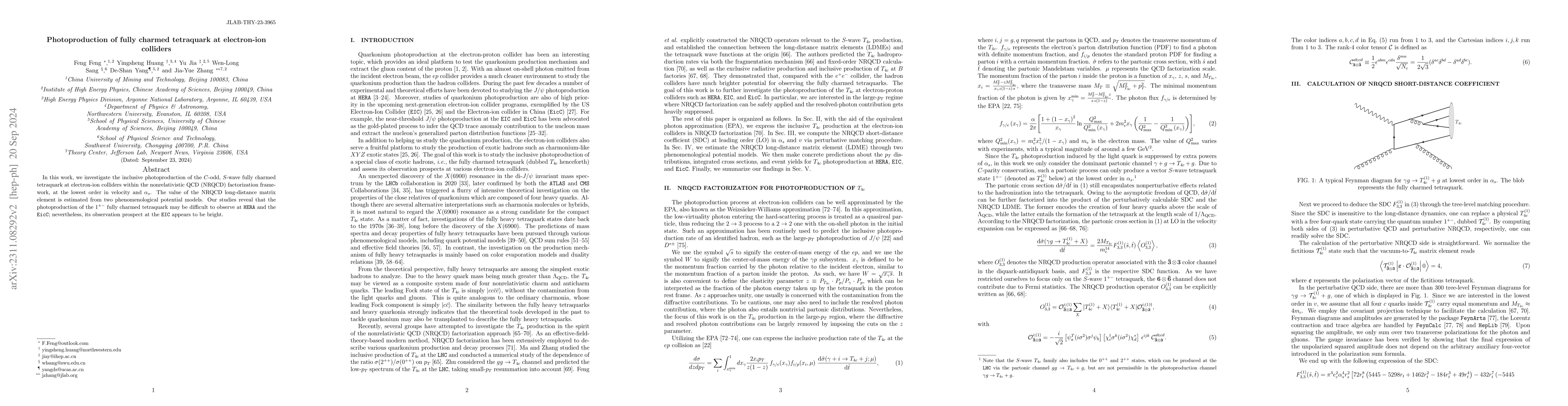 Thumbnail for Photoproduction of fully-charmed tetraquark at electron-ion colliders