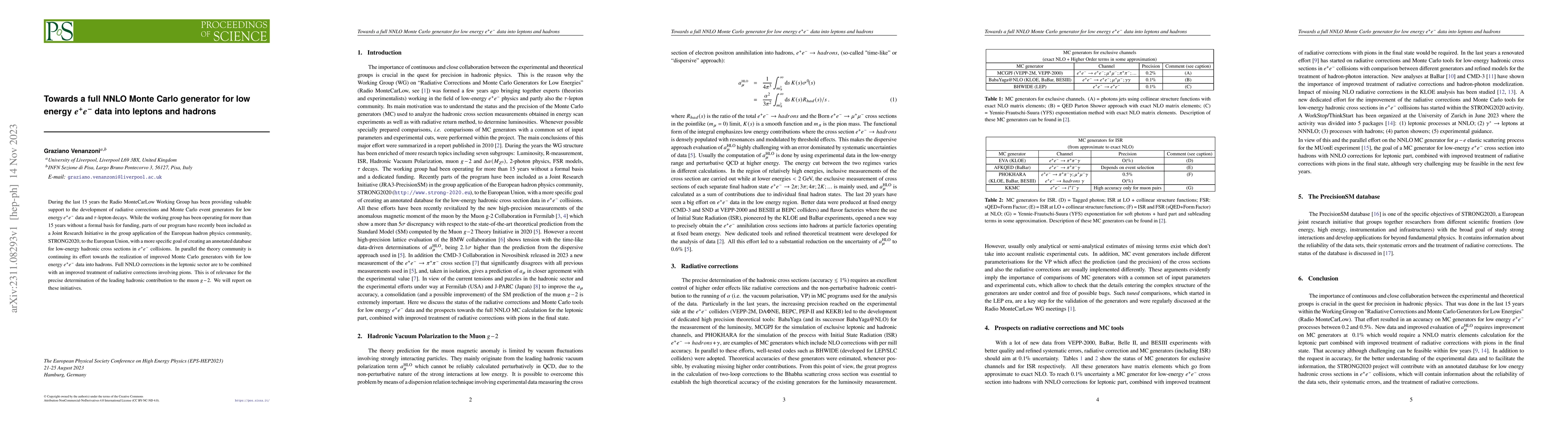 Thumbnail for Towards a full NNLO Monte Carlo generator for low energy $e^+e^-$ data
  into leptons and hadrons