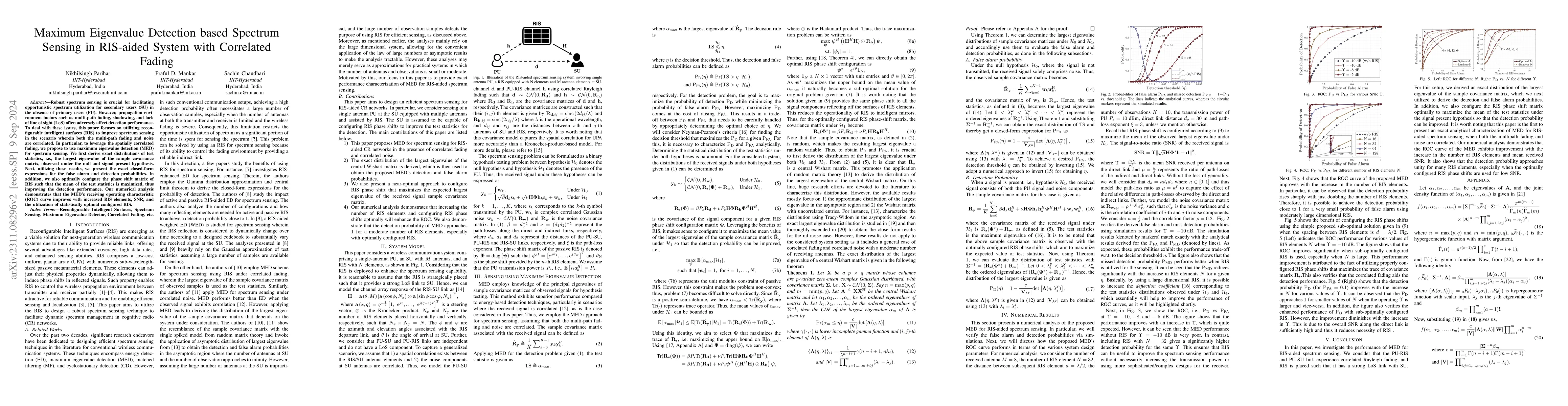 Thumbnail for Maximum Eigenvalue Detection based Spectrum Sensing in RIS-aided System
  with Correlated Fading