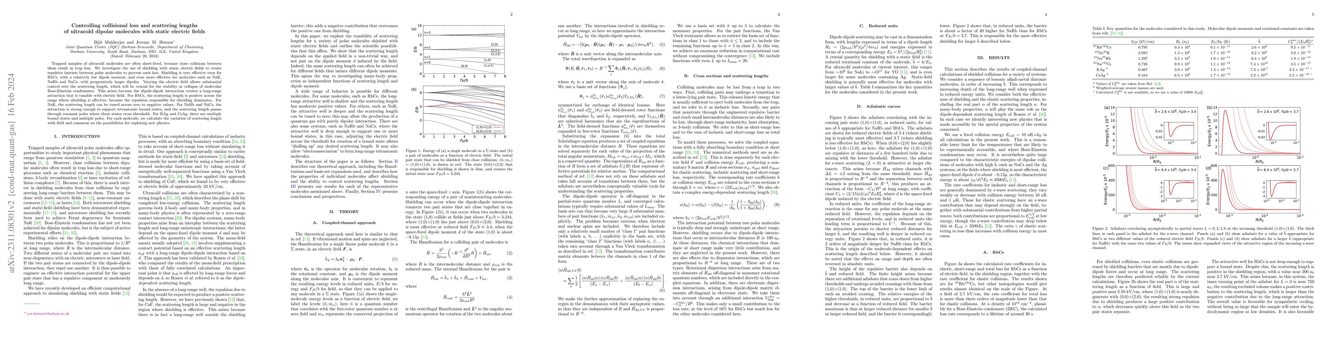 Thumbnail for Controlling collisional loss and scattering lengths of ultracold dipolar
  molecules with static electric fields