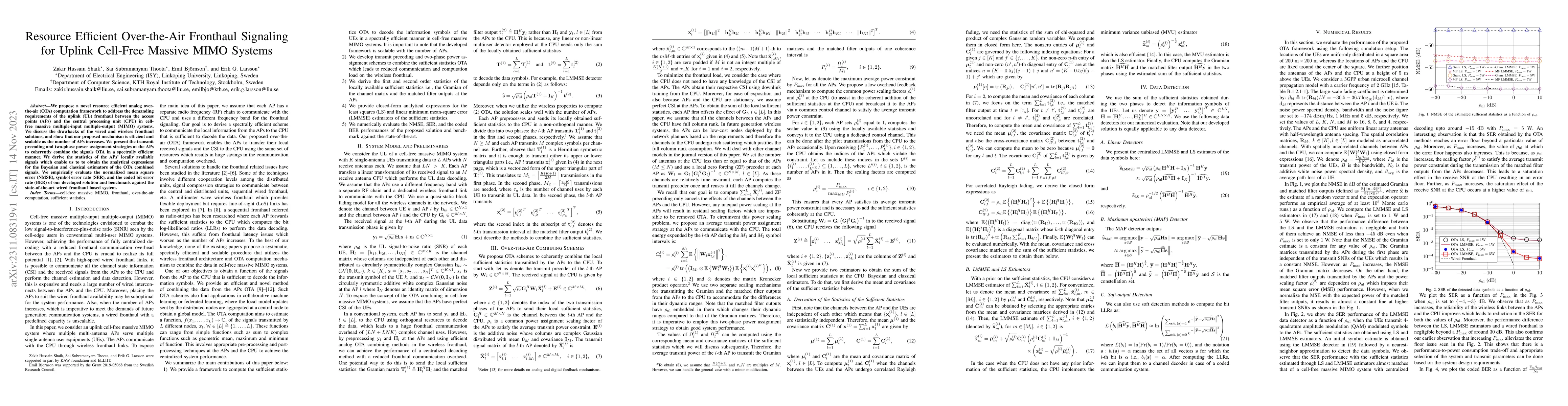Thumbnail for Resource Efficient Over-the-Air Fronthaul Signaling for Uplink Cell-Free
  Massive MIMO Systems