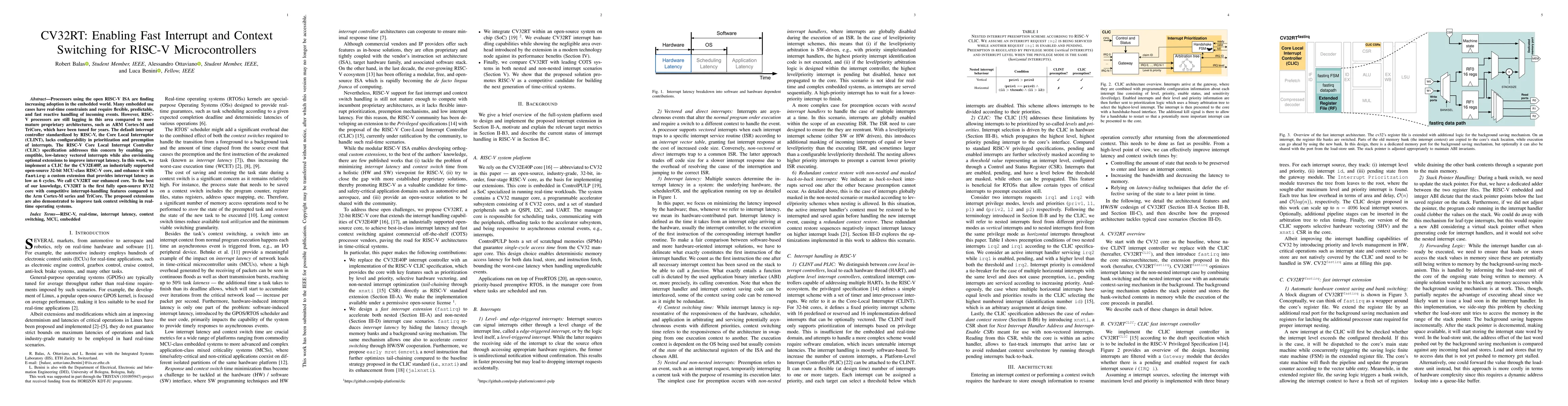 Thumbnail for CV32RT: Enabling Fast Interrupt and Context Switching for RISC-V
  Microcontrollers