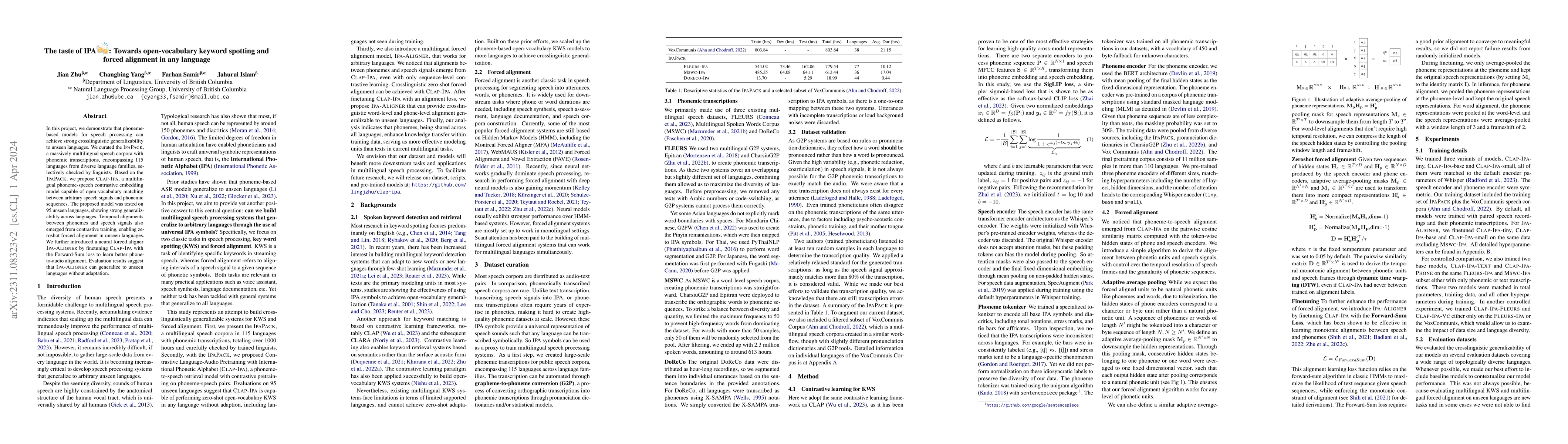 Thumbnail for The taste of IPA: Towards open-vocabulary keyword spotting and forced
  alignment in any language
