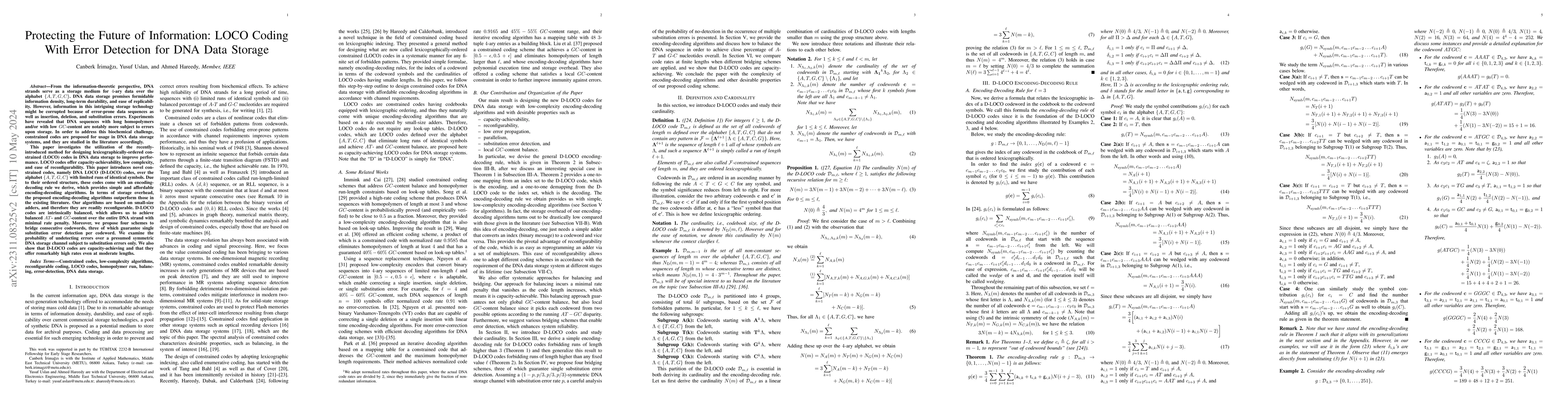 Thumbnail for Protecting the Future of Information: LOCO Coding With Error Detection
  for DNA Data Storage
