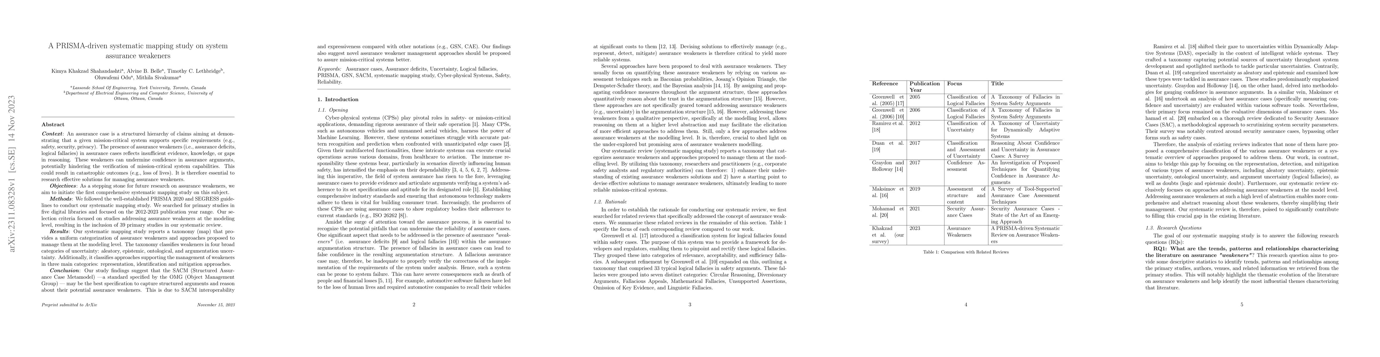 Thumbnail for A PRISMA-driven systematic mapping study on system assurance weakeners
