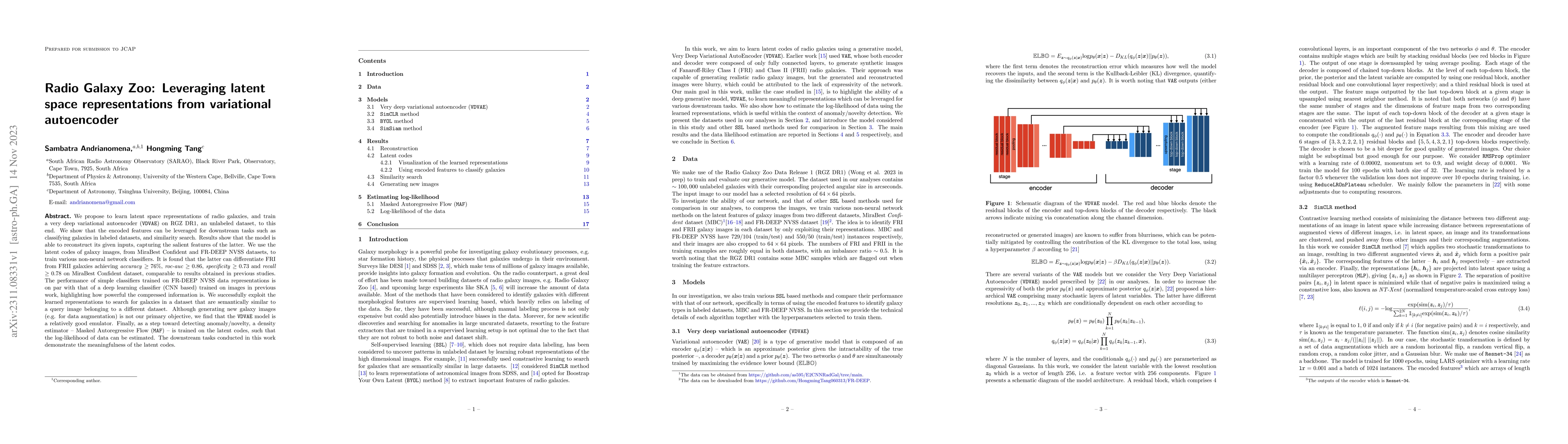 Thumbnail for Radio Galaxy Zoo: Leveraging latent space representations from
  variational autoencoder