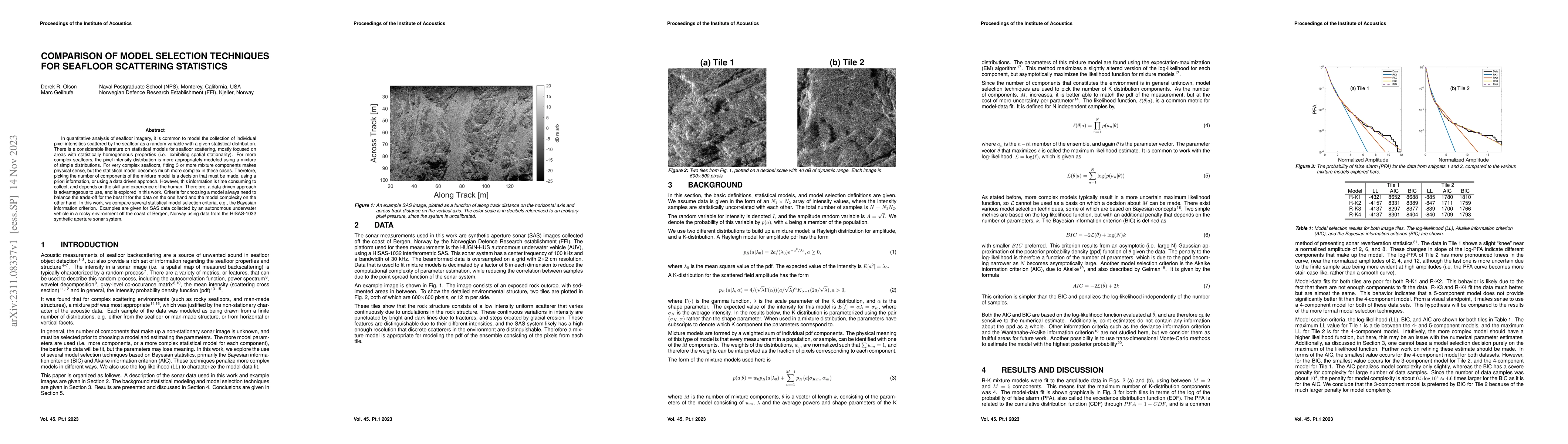 Thumbnail for Comparison of model selection techniques for seafloor scattering
  statistics