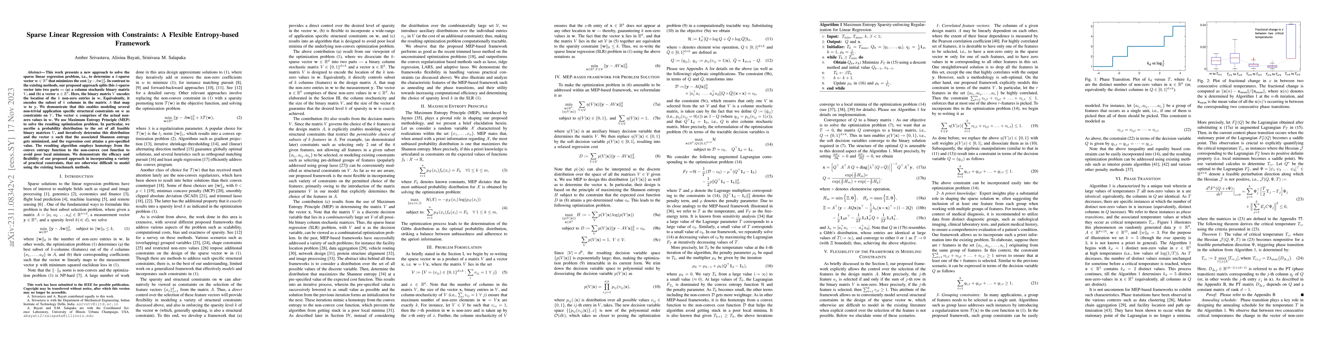 Thumbnail for Sparse Linear Regression with Constraints: A Flexible Entropy-based
  Framework