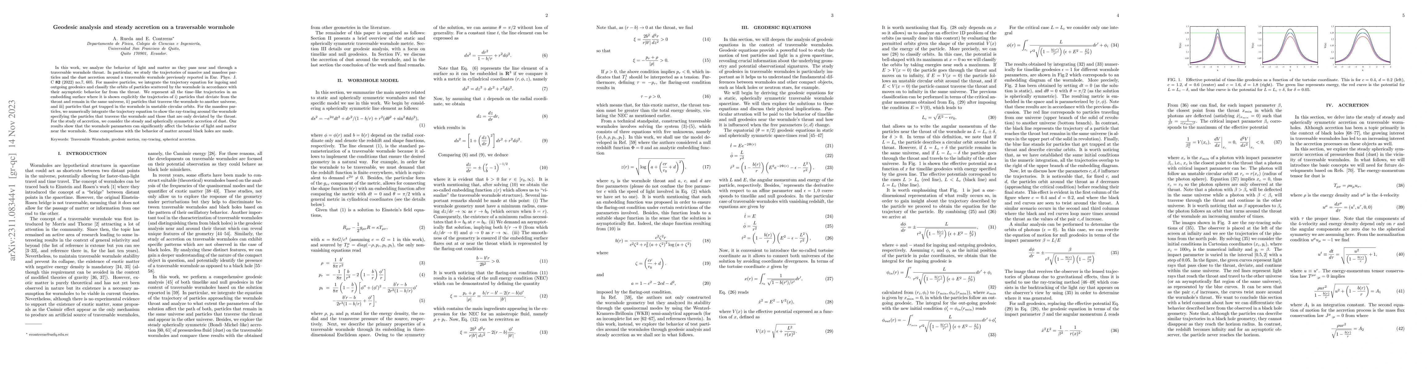 Thumbnail for Geodesic analysis and steady accretion on a traversable wormhole