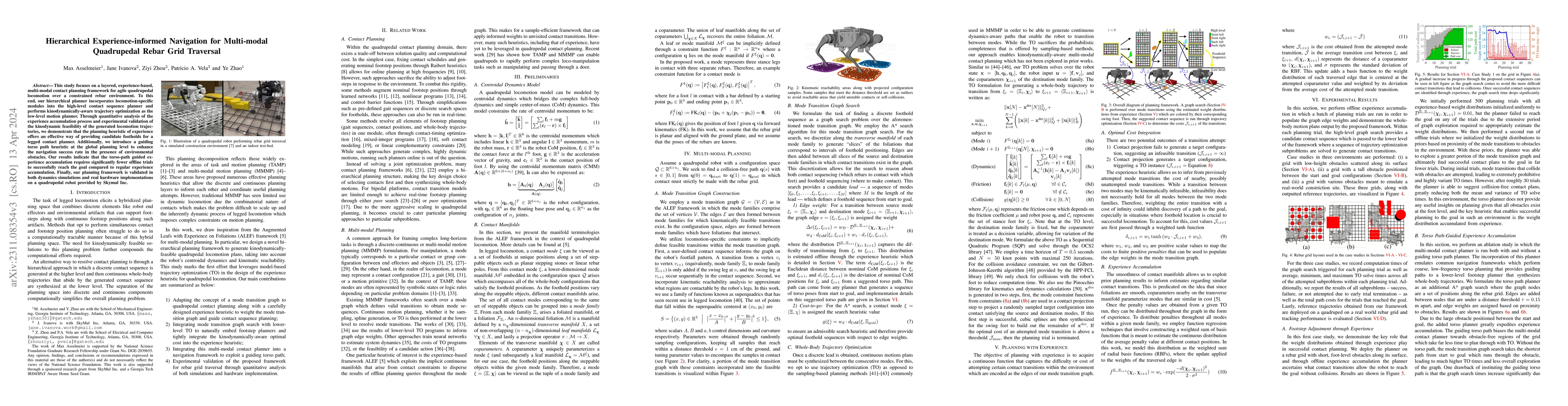 Thumbnail for Hierarchical Experience-informed Navigation for Multi-modal Quadrupedal
  Rebar Grid Traversal