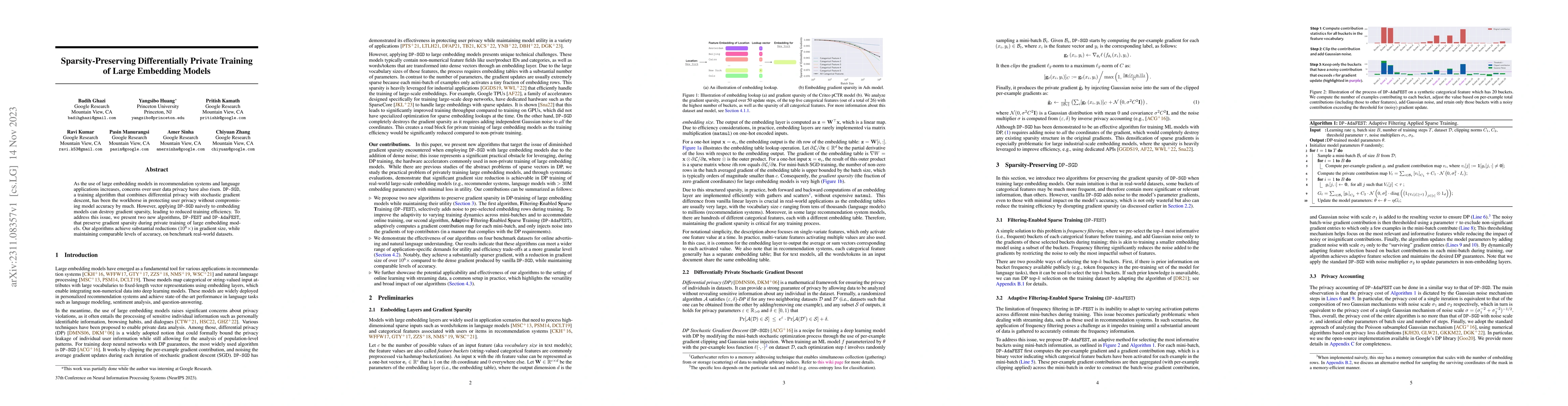 Thumbnail for Sparsity-Preserving Differentially Private Training of Large Embedding
  Models