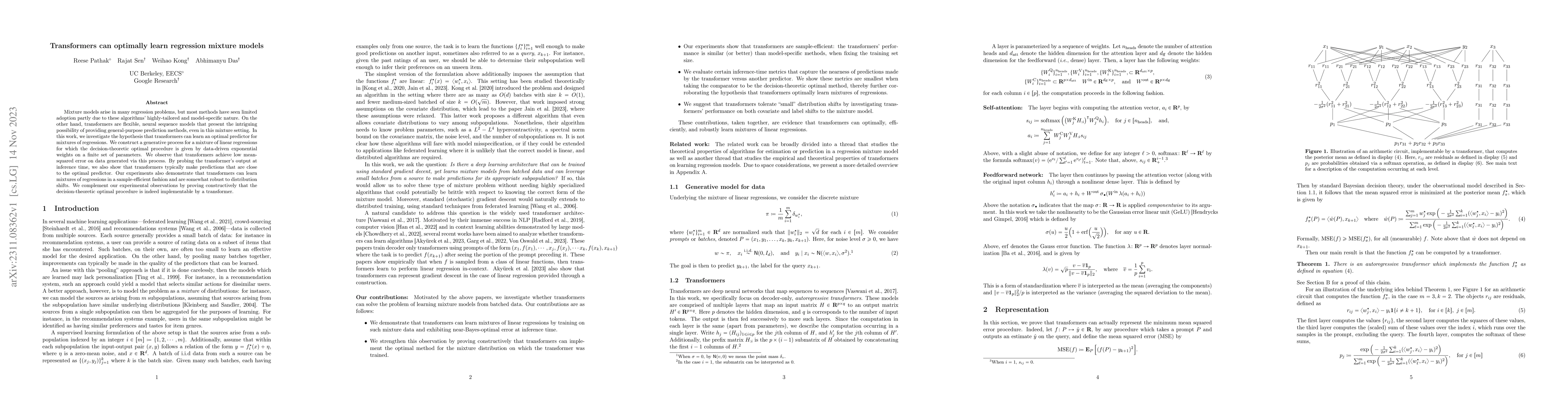 Thumbnail for Transformers can optimally learn regression mixture models