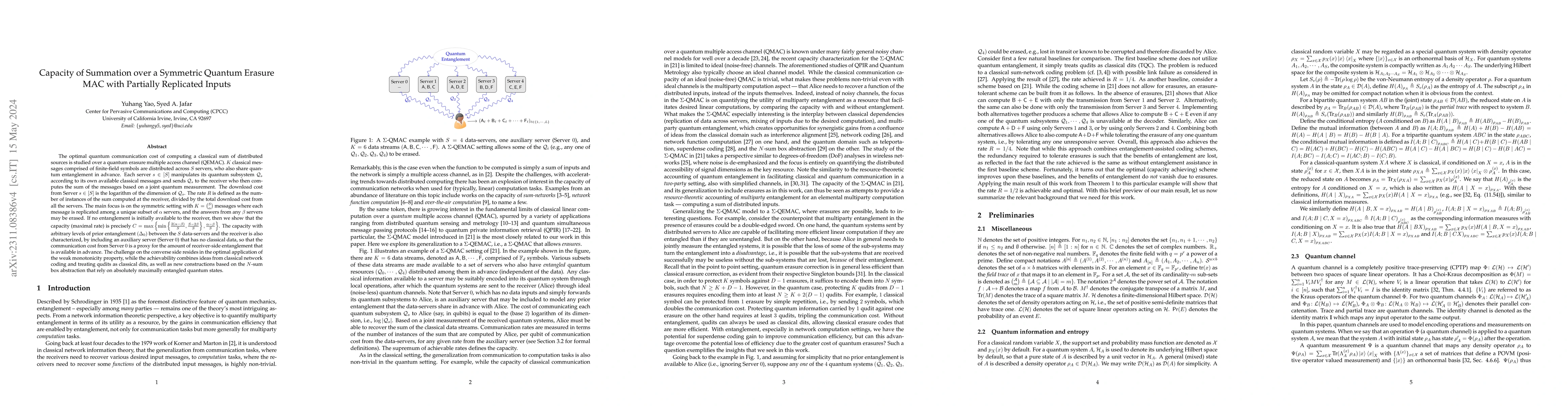 Thumbnail for Capacity of Summation over a Symmetric Quantum Erasure MAC with
  Partially Replicated Inputs