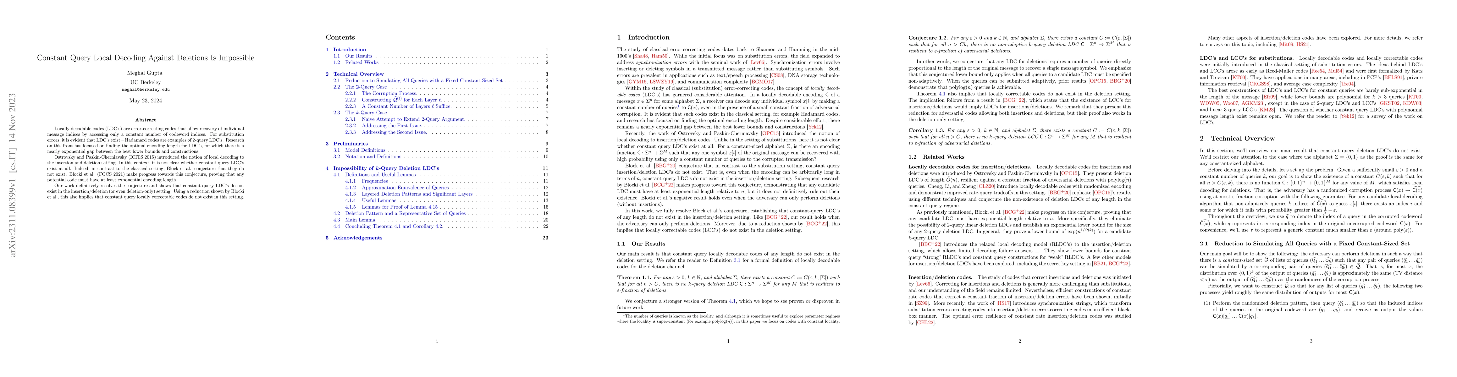 Thumbnail for Constant Query Local Decoding Against Deletions Is Impossible