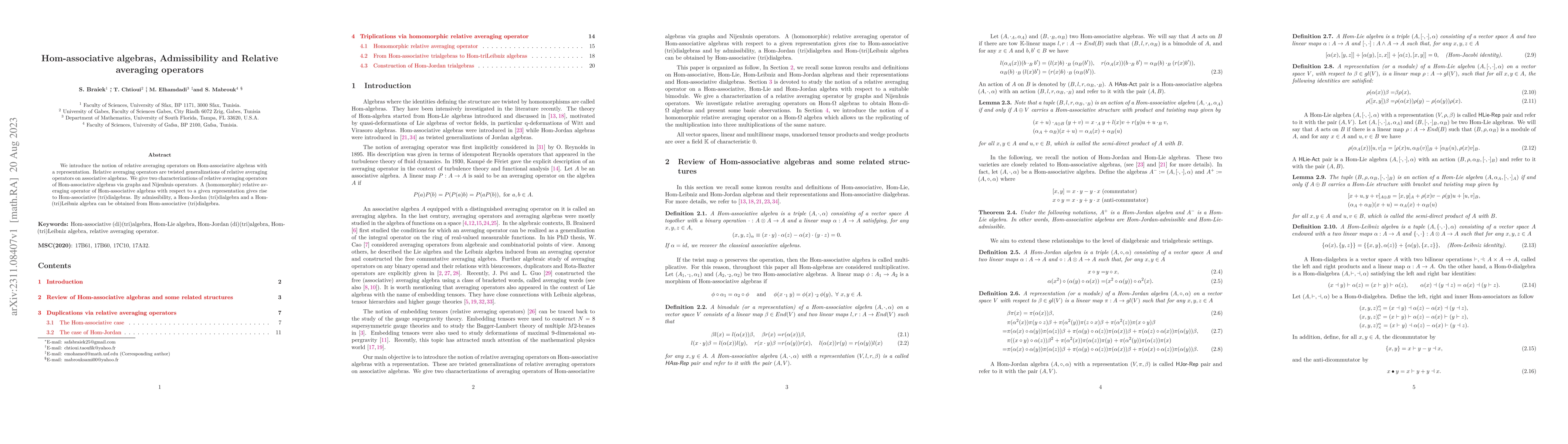 Thumbnail for Hom-associative algebras, Admissibility and Relative averaging operators