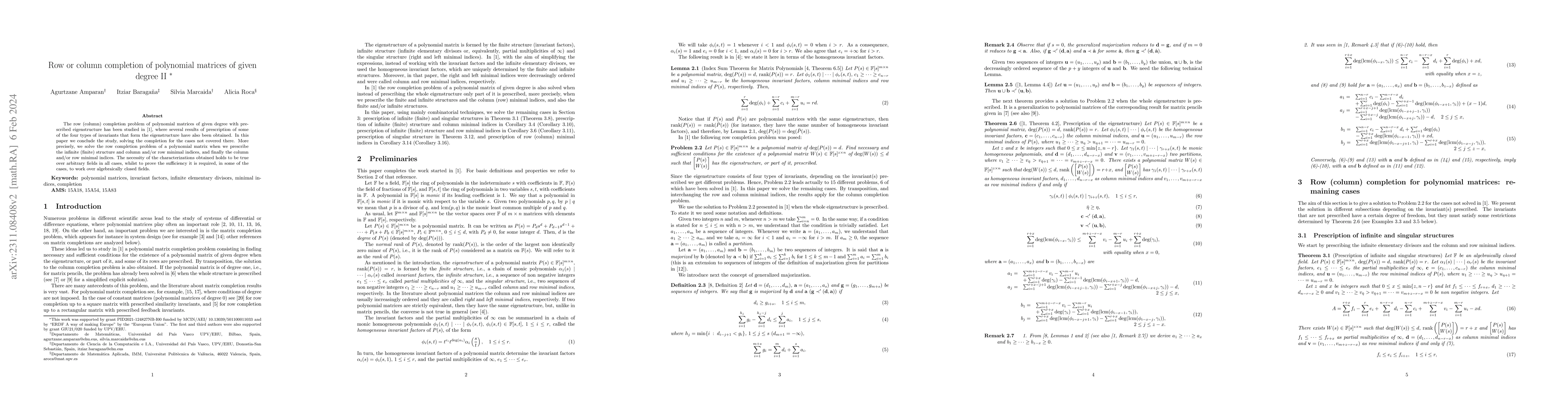 Thumbnail for Row or column completion of polynomial matrices of given degree II