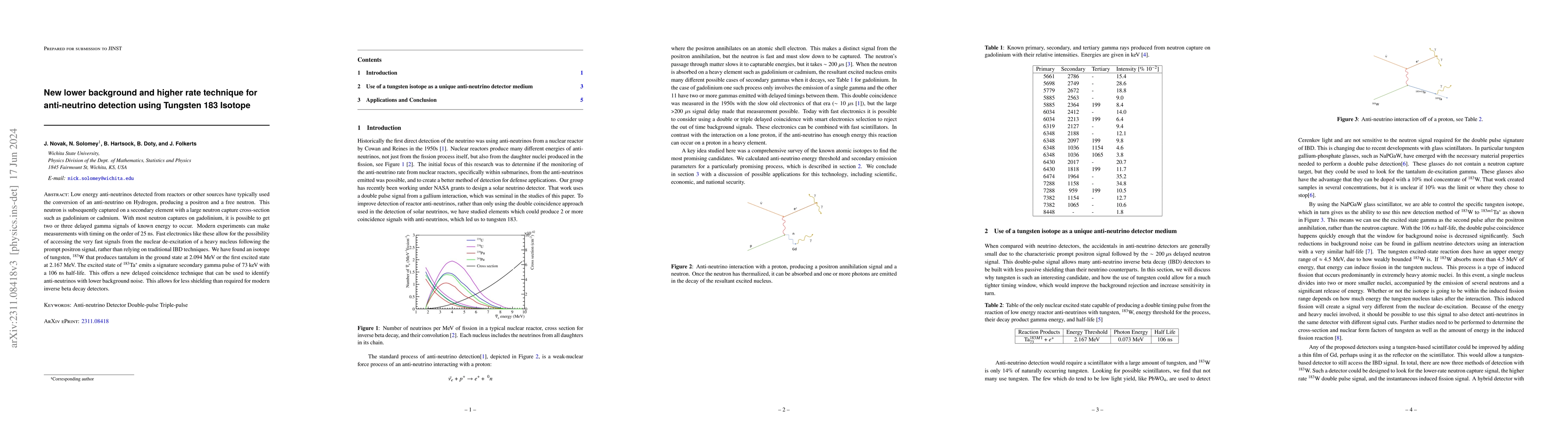 Thumbnail for New lower background and higher rate technique for anti-neutrino
  detection using Tungsten 183 Isotope