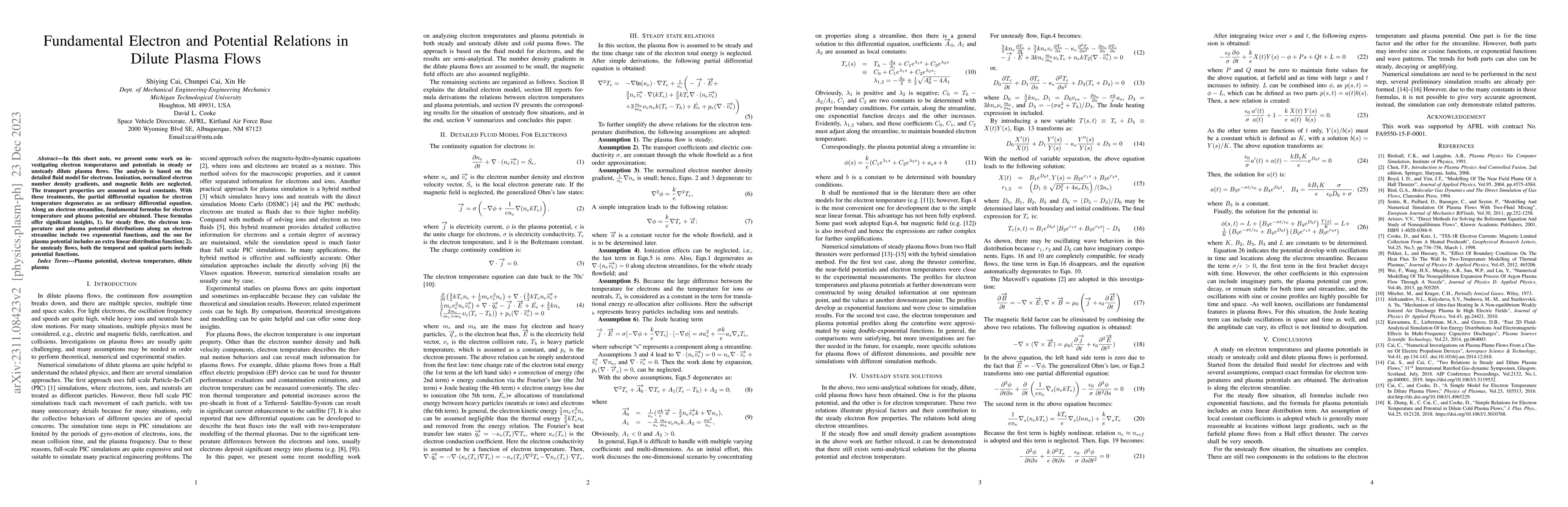 Thumbnail for Fundamental Electron and Potential Relations in Dilute Plasma Flows