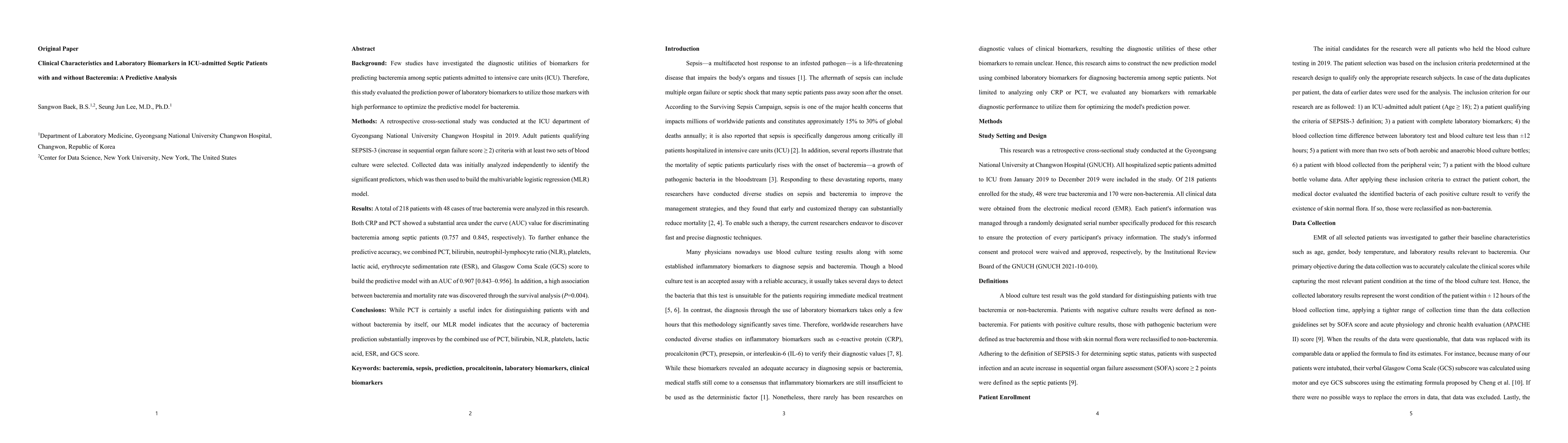 Thumbnail for Clinical Characteristics and Laboratory Biomarkers in ICU-admitted
  Septic Patients with and without Bacteremia