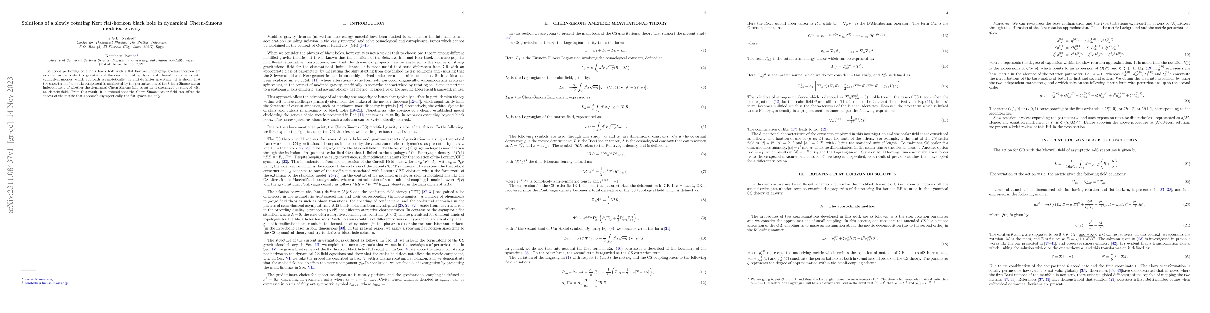 Thumbnail for Solutions of a slowly rotating Kerr flat-horizon black hole in dynamical
  Chern-Simons modified gravity