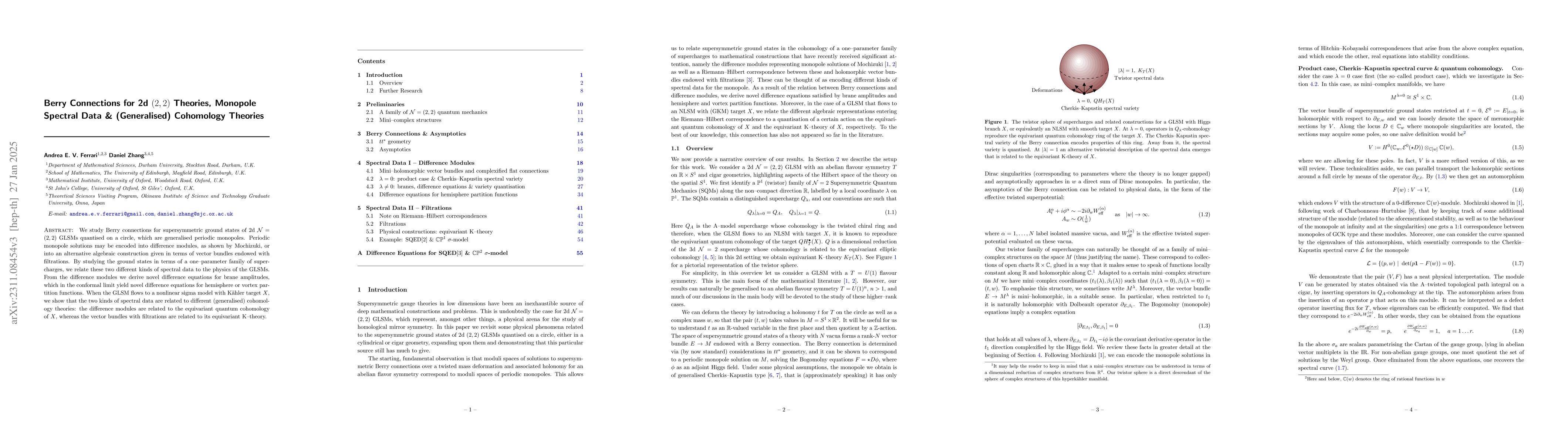 Thumbnail for Berry Connections for 2d $(2,2)$ Theories, Monopole Spectral Data &
  (Generalised) Cohomology Theories