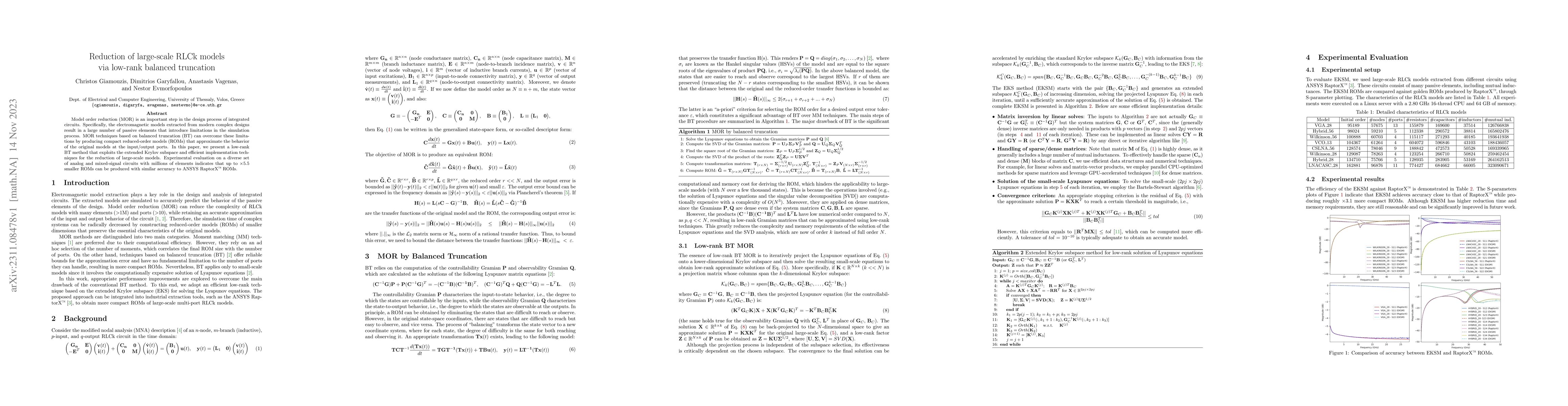 Thumbnail for Reduction of large-scale RLCk models via low-rank balanced truncation
