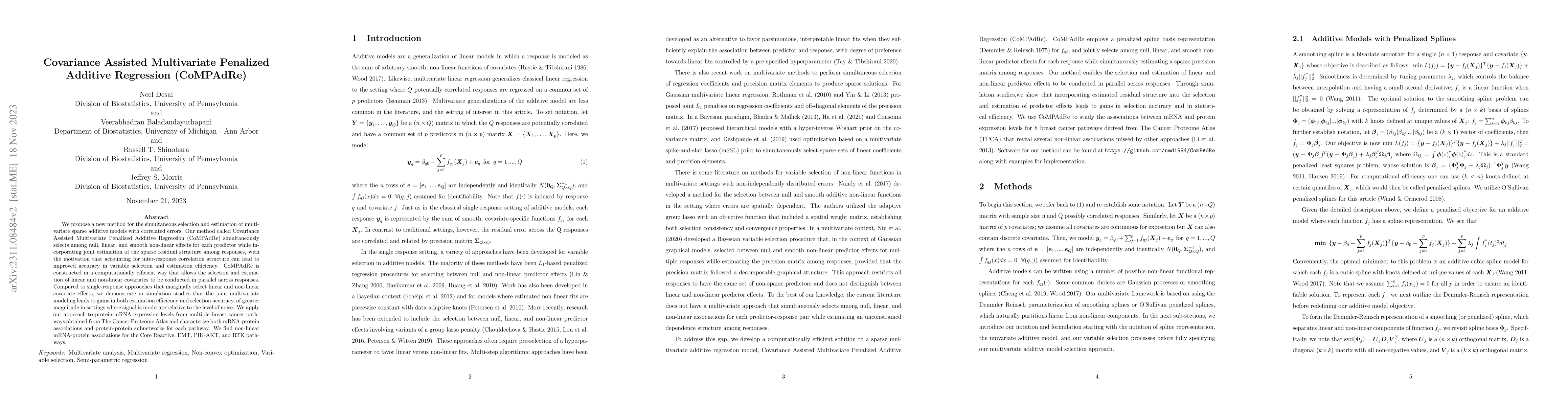 Thumbnail for Covariance Assisted Multivariate Penalized Additive Regression
  (CoMPAdRe)