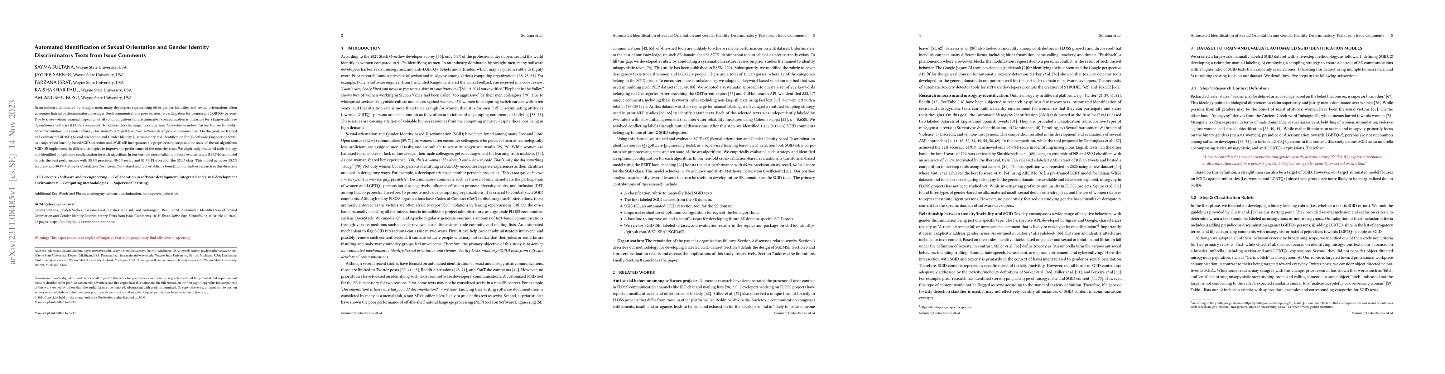 Thumbnail for Automated Identification of Sexual Orientation and Gender Identity
  Discriminatory Texts from Issue Comments