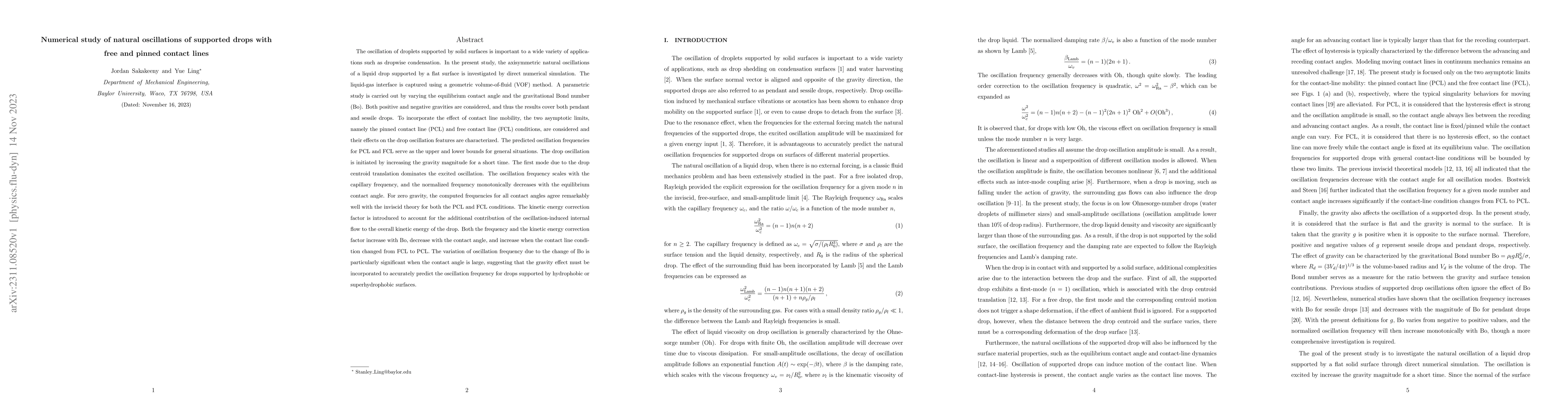 Thumbnail for Numerical study of natural oscillations of supported drops with free and
  pinned contact lines