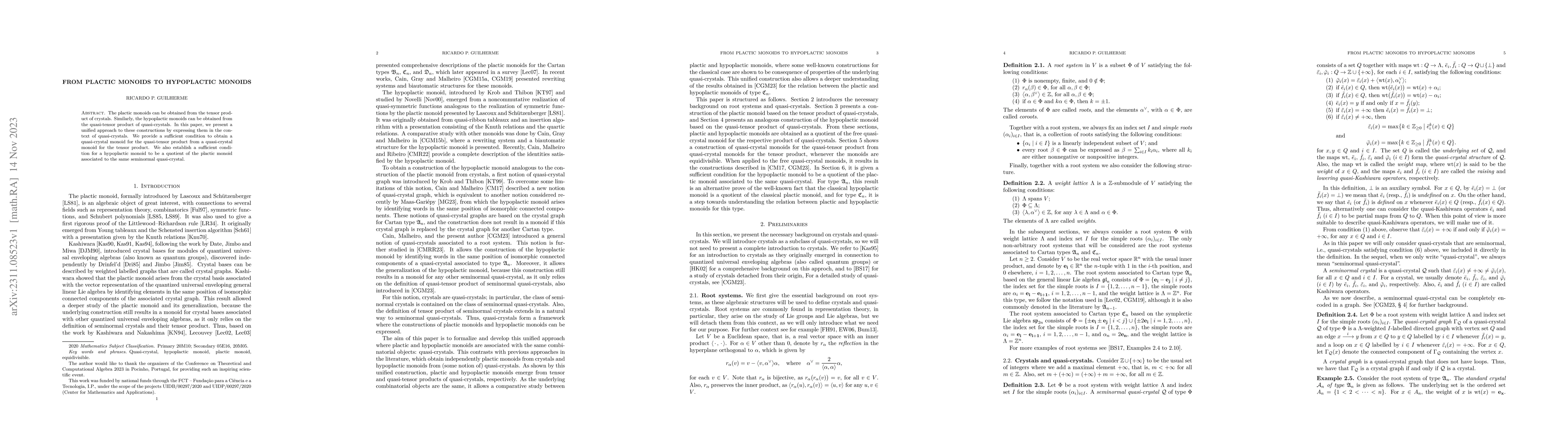 Thumbnail for From plactic monoids to hypoplactic monoids