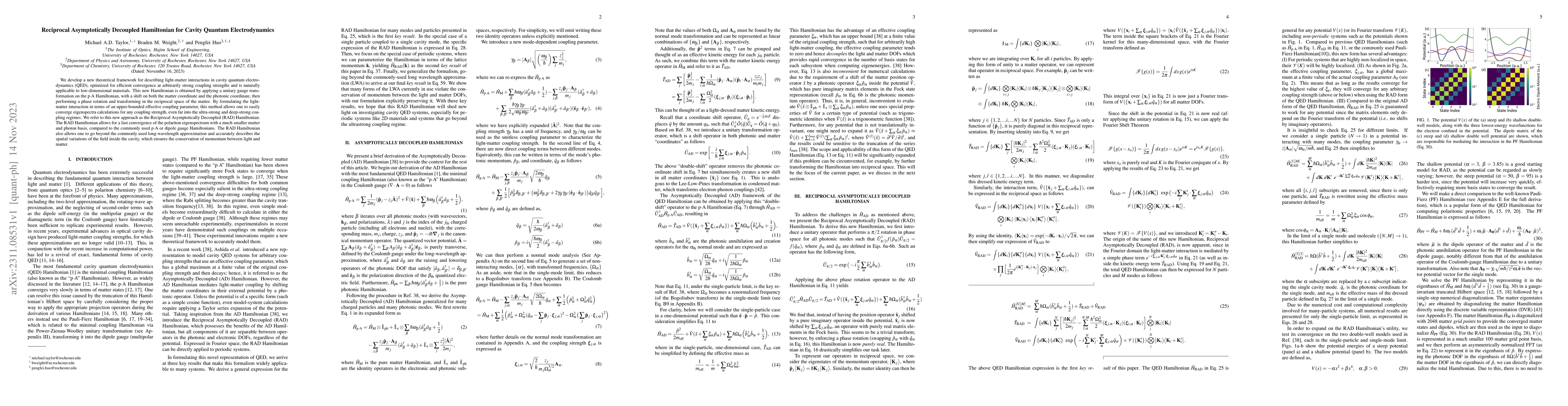 Thumbnail for Reciprocal Asymptotically Decoupled Hamiltonian for Cavity Quantum
  Electrodynamics