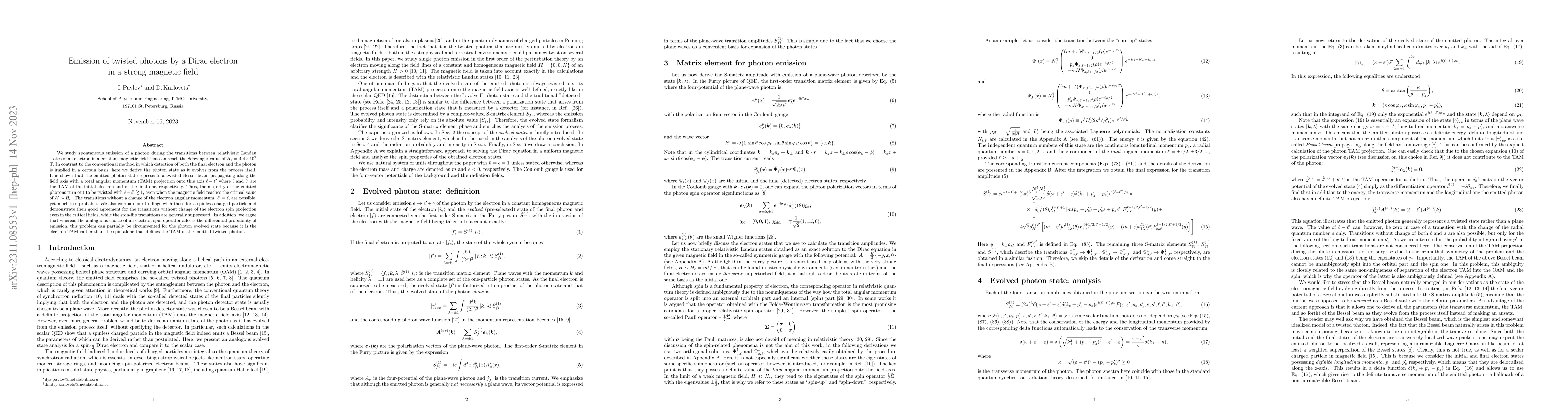 Thumbnail for Emission of twisted photons by a Dirac electron in a strong magnetic
  field
