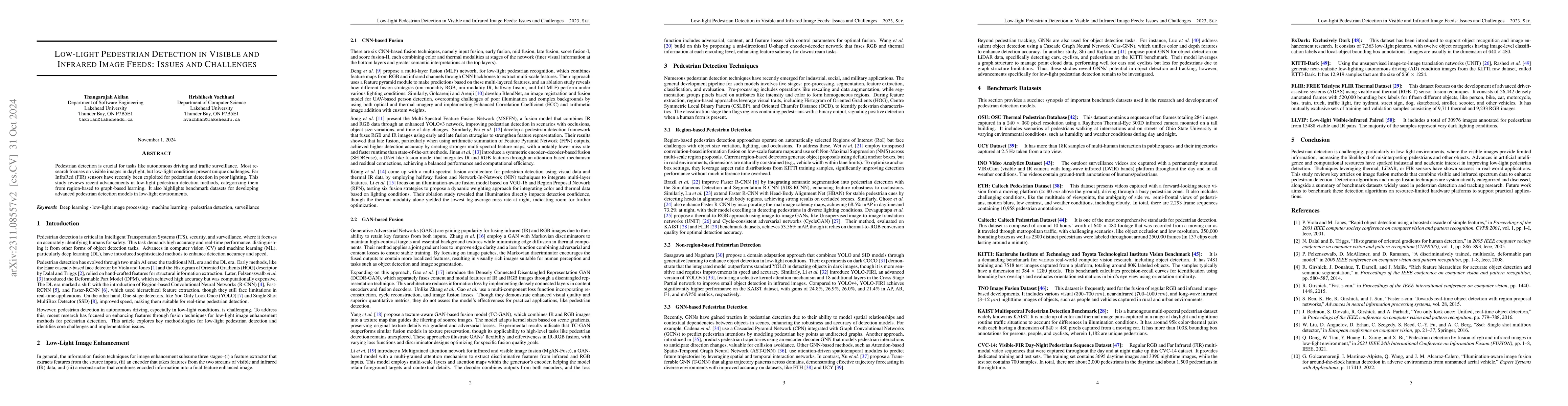 Thumbnail for Low-light Pedestrian Detection in Visible and Infrared Image Feeds:
  Issues and Challenges
