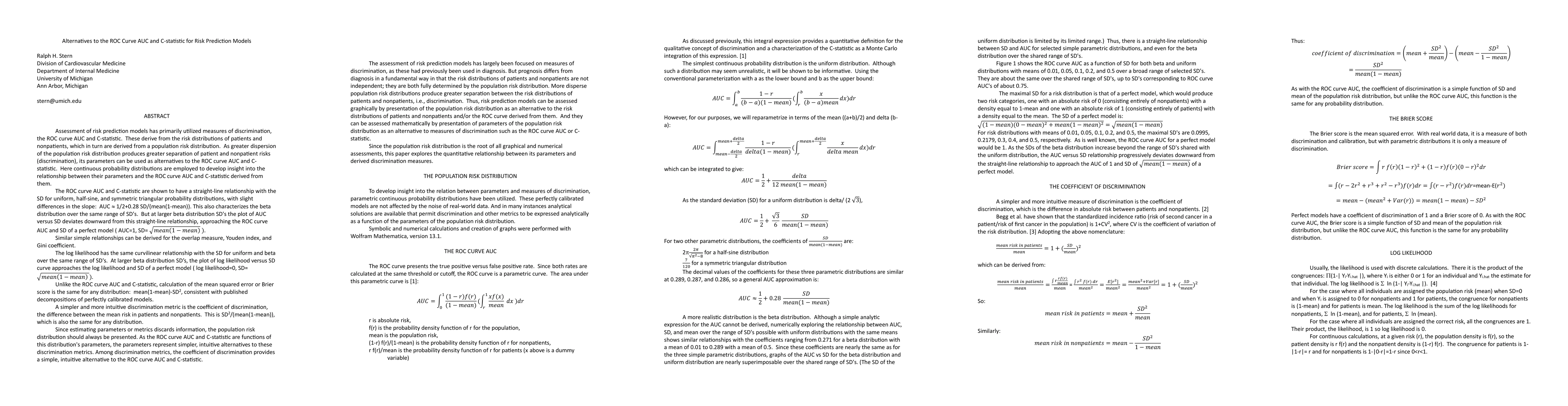 Thumbnail for Alternatives to the ROC Curve AUC and C-statistic for Risk Prediction
  Models