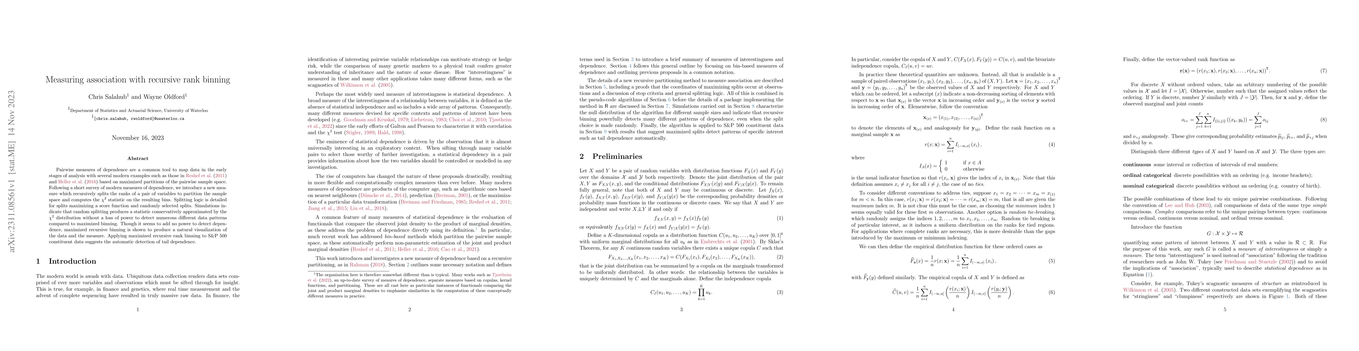 Thumbnail for Measuring association with recursive rank binning