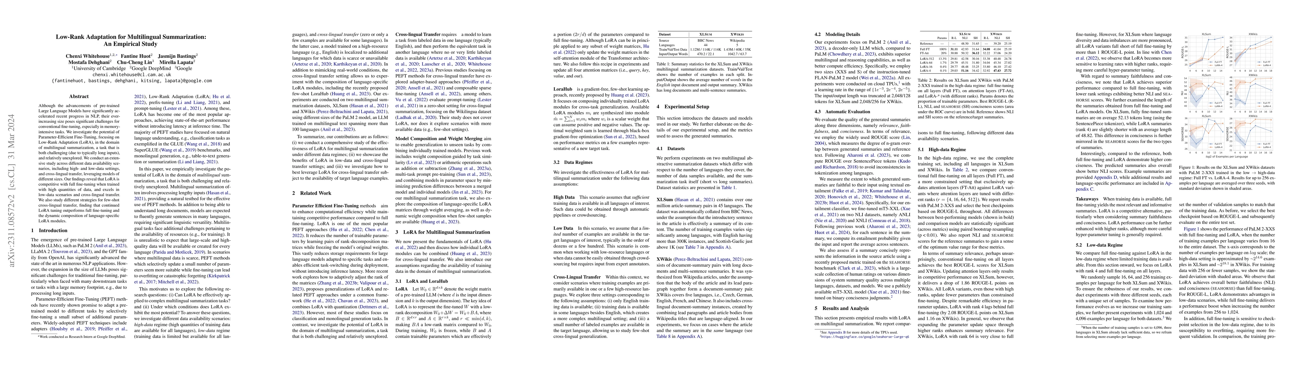 Thumbnail for Low-Rank Adaptation for Multilingual Summarization: An Empirical Study