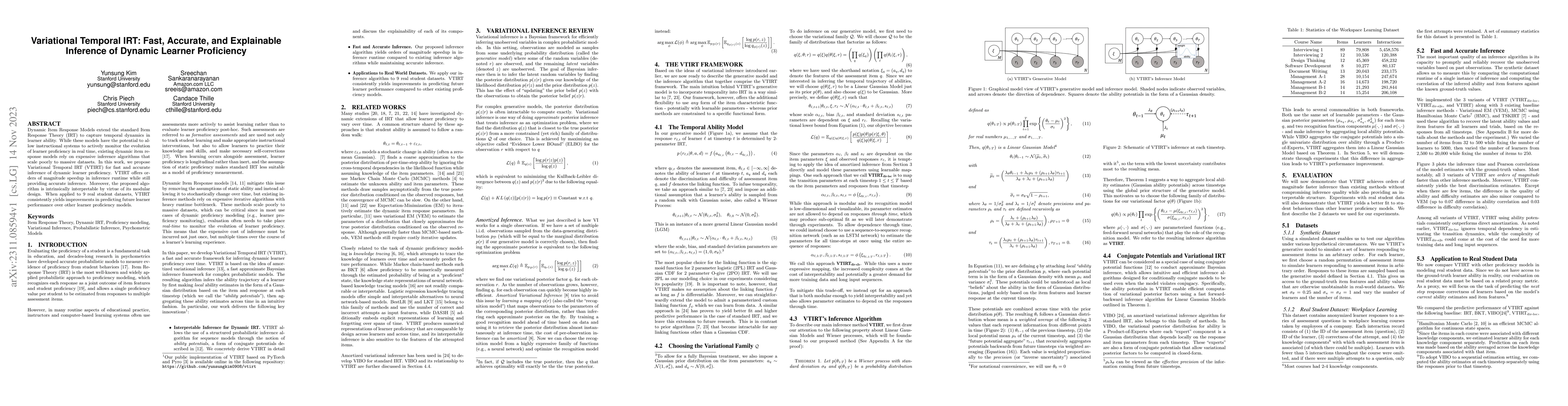Thumbnail for Variational Temporal IRT: Fast, Accurate, and Explainable Inference of
  Dynamic Learner Proficiency